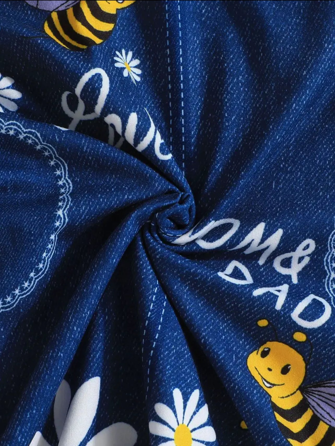 Baby-Girl Cartoon Bee Faux Denim Pattern Dress.