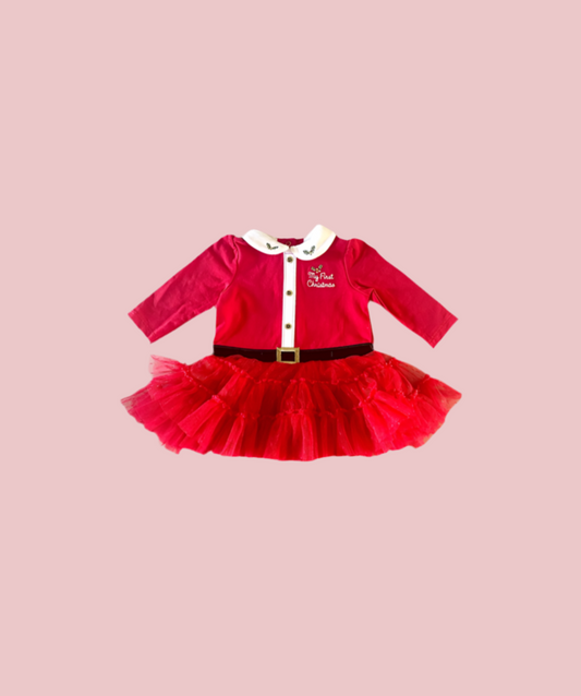 Baby’s First Christmas Dress – Festive Santa-Inspired Outfit