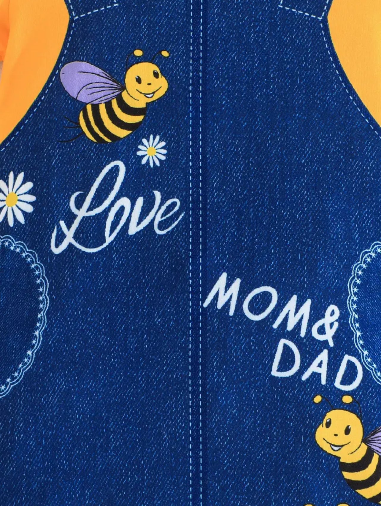 Baby-Girl Cartoon Bee Faux Denim Pattern Dress.