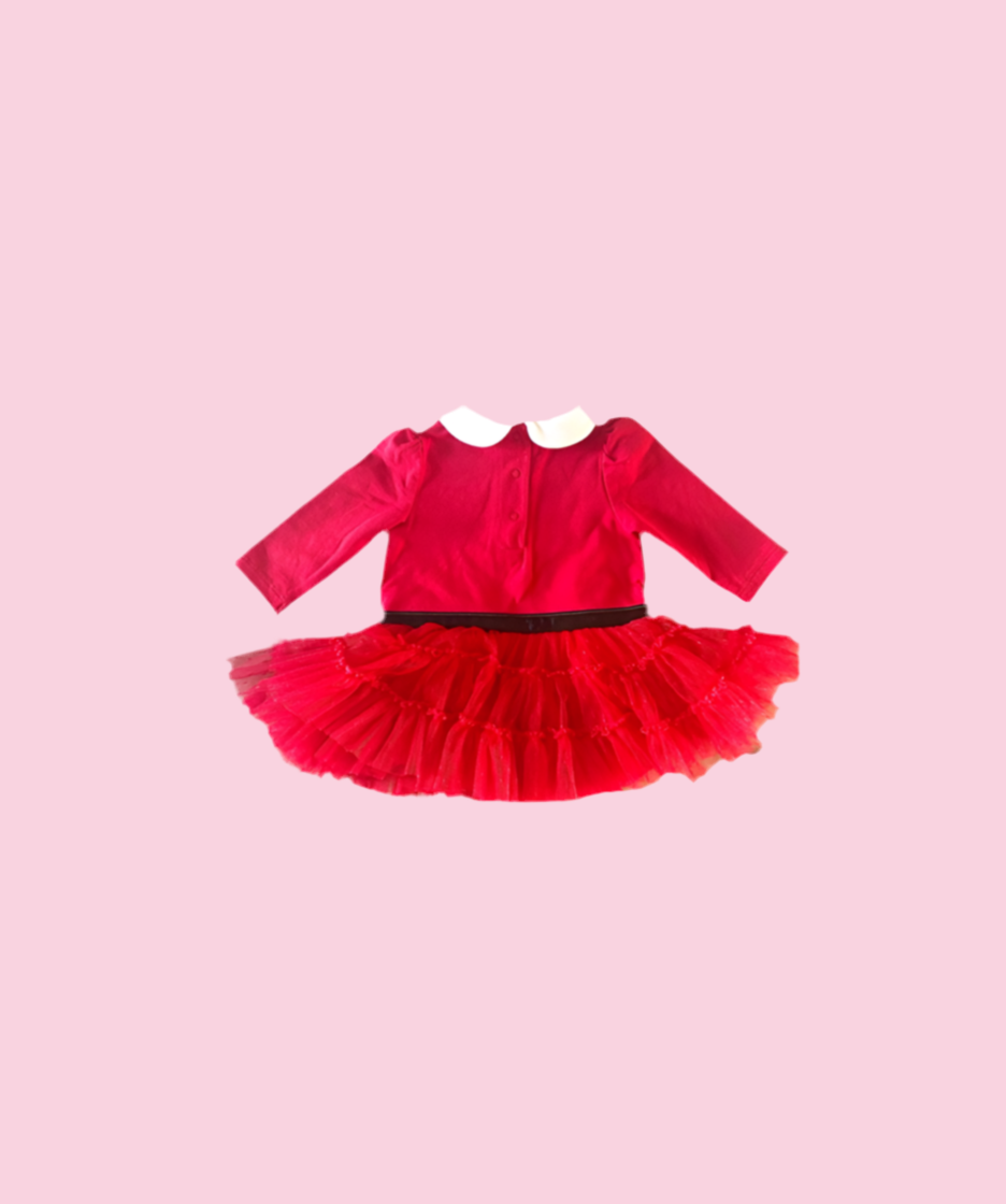 Baby’s First Christmas Dress – Festive Santa-Inspired Outfit
